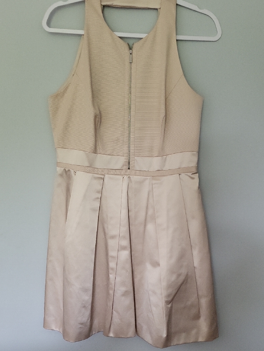 Karen Millen Sleeveless Pleated Satin Dress in Champagne